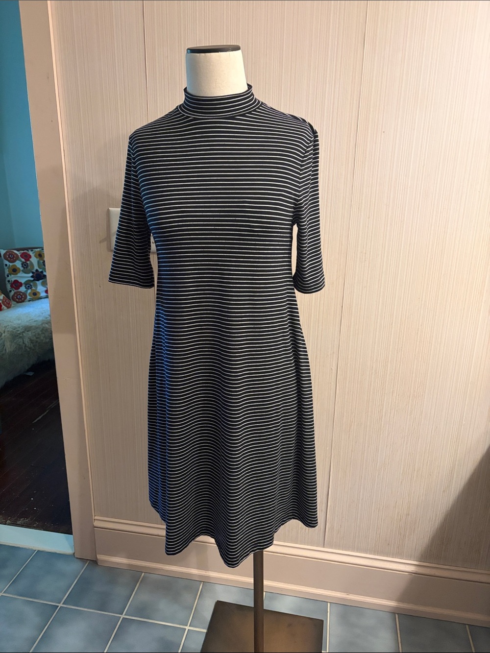 Apt. 9 Black & White Striped Mock Neck Midi Dress